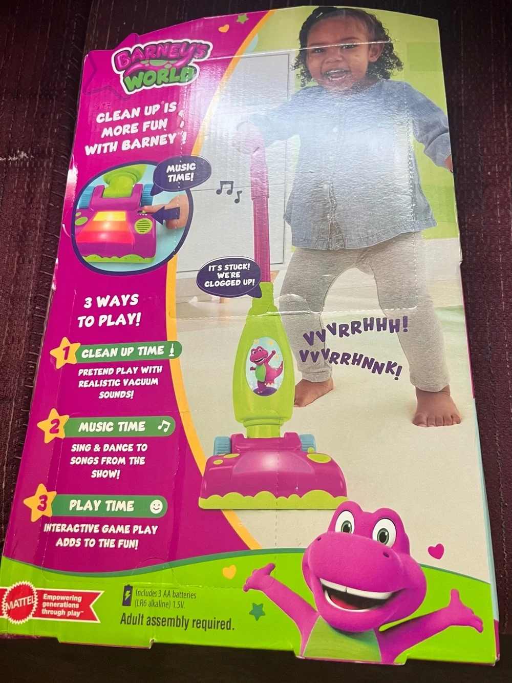 NWT Mattel Barney's World Clean Up Vacuum Lights Sounds Music Toy